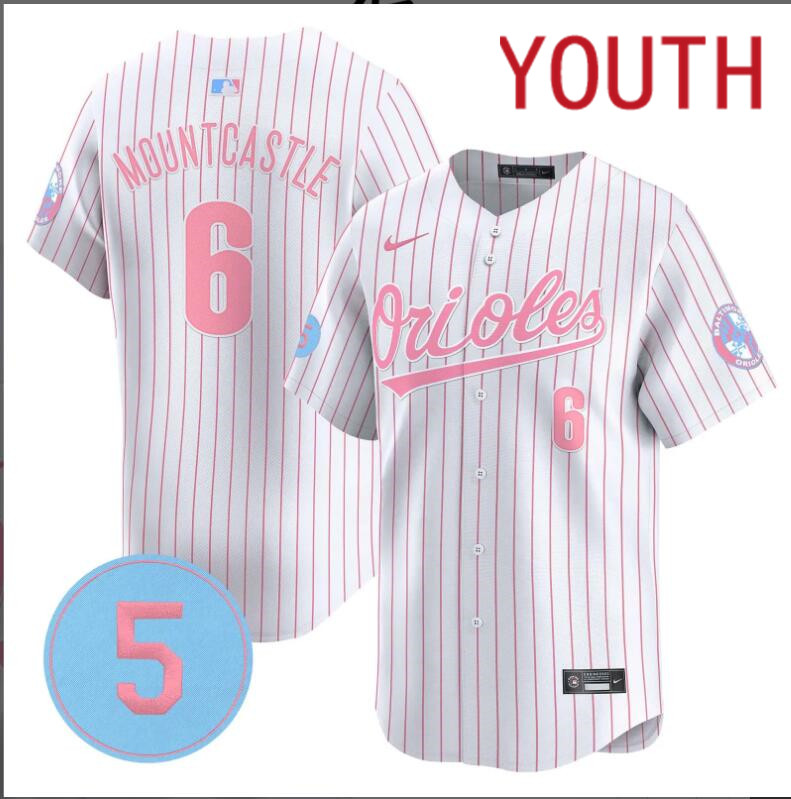 Youth Baltimore Orioles  #6 Mountcastle white with red strips 2024 Nike MLB jersey